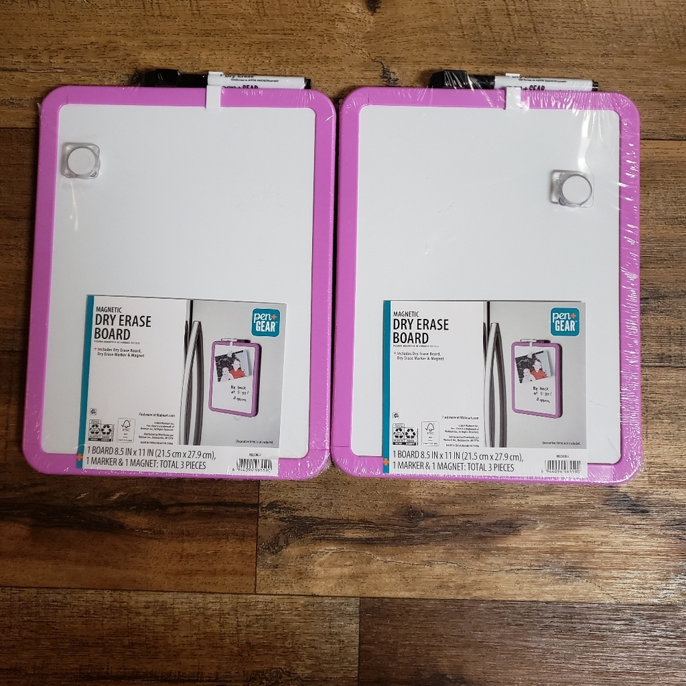 Set Of 2 Magnetic Dry Erase Boards with Pink Border